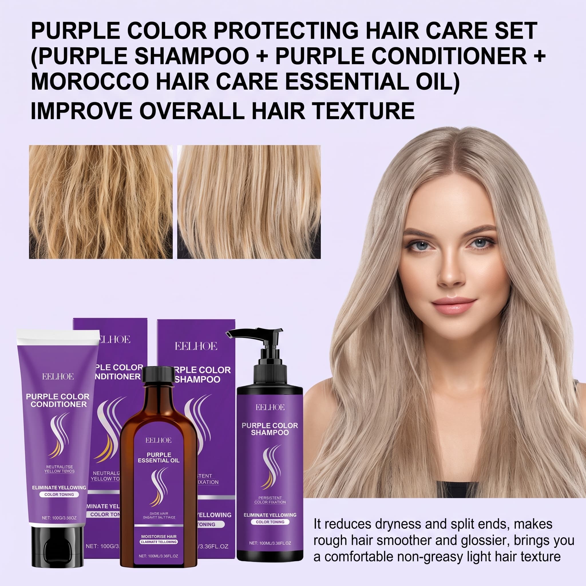 Lila Shampoo-Set mit Condition – Hair Care Products Bewertung und Preis
